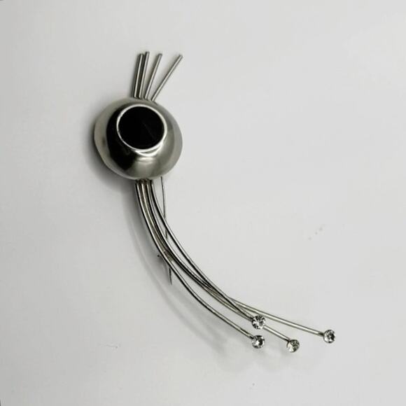 Vintage Spray Brooch • Black Stone + Rhinestones • 5” • Atomic Style • Unmarked - Picture 13 of 15